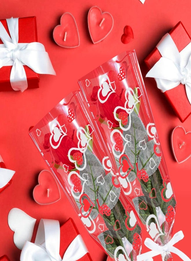 CIPOWM 100pcs Single Rose Sleeves Heart Single Flower Wrapping Bag Clear Florist Bouquet Packaging Bags Flower Sleeves for Floral Arrangement Supply Wedding Birthday Valentines Day Party Supply - Image 3